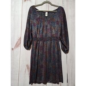 Mark‎ Women's L Metallic Sparkle Knit Dress Long Sleeve Gathered Waist